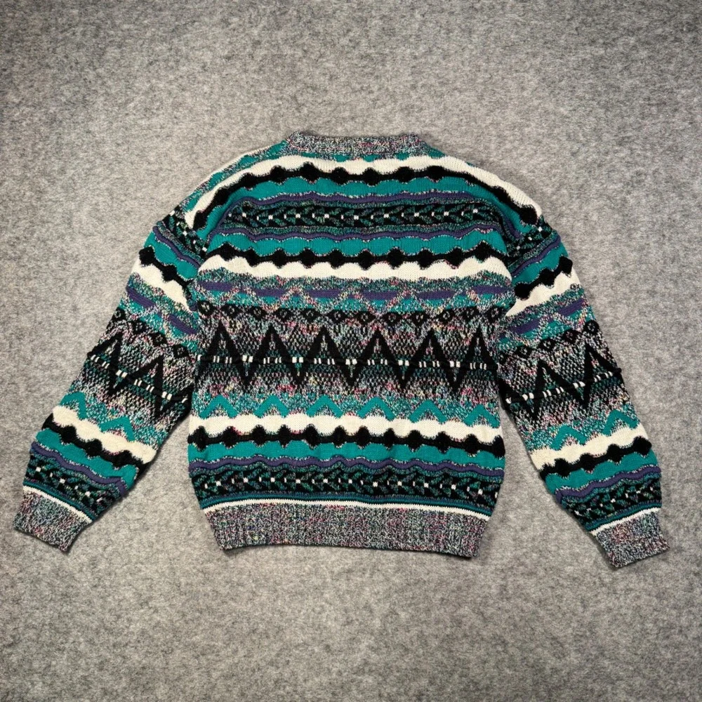 Vintage‎ Concrete Mix Women L 16-18 Sweater Geometric Knit Teal Purple Black